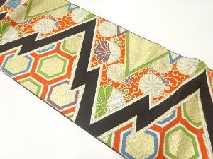 アンティーク　松皮菱に菊唐草模様織出し袋帯（着用可）